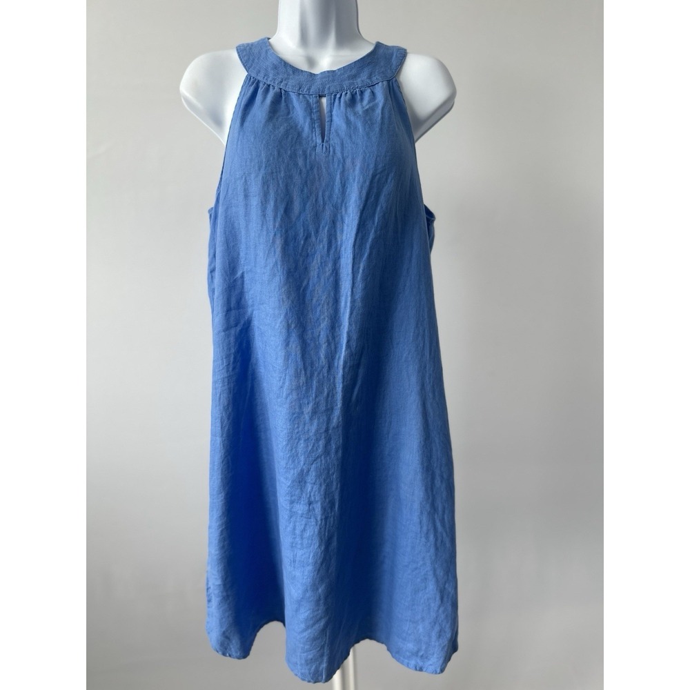 St. Tropez West Blue Linen Tent Dress Sz: M Coastal Beach (b62)